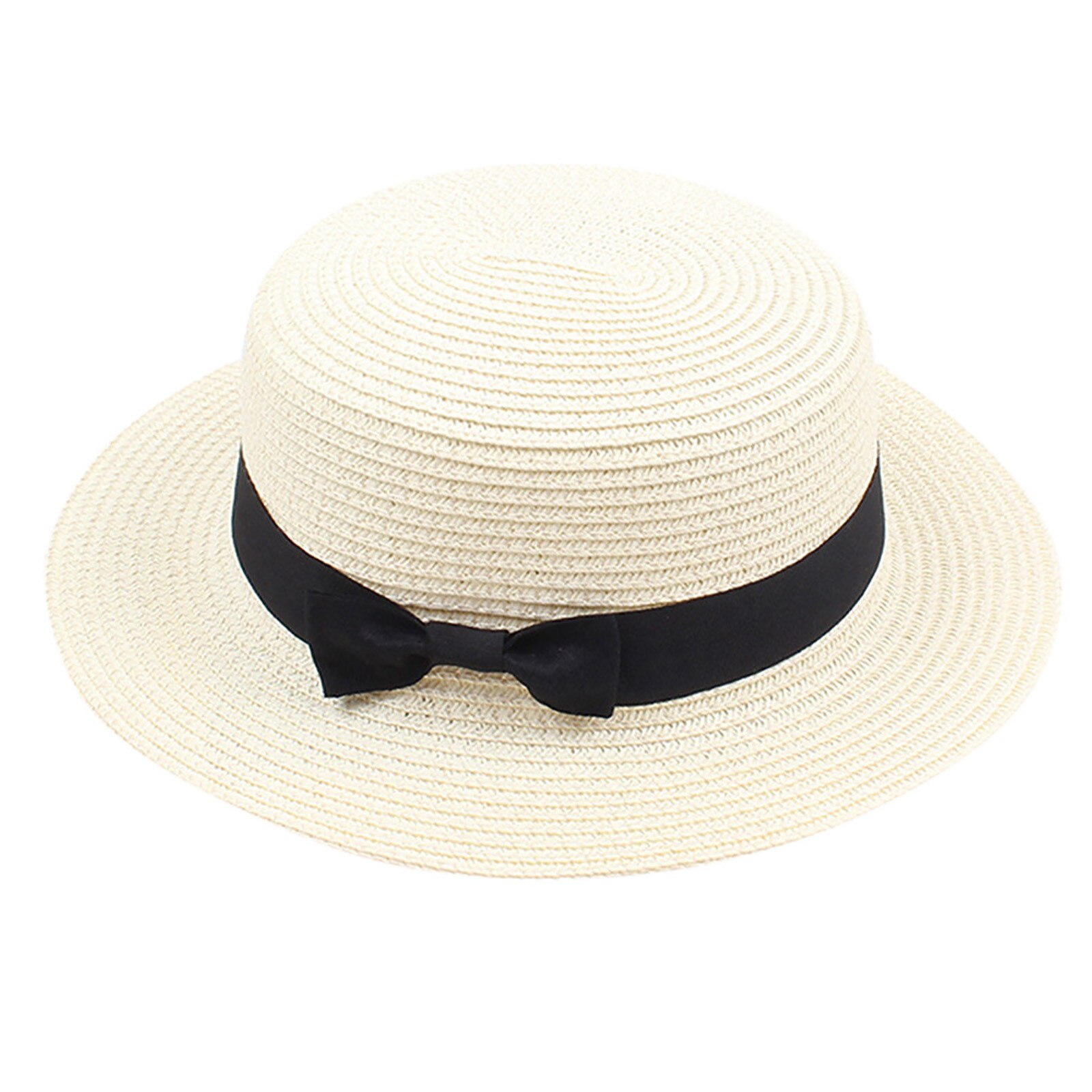 Outdoor Zomer Vrouwen Schipper Strand Hoed Brede Zijde Vrouwelijke Casual Visser Hoed Klassieke Strik Straw Zonnehoed Cap Fedora: WH