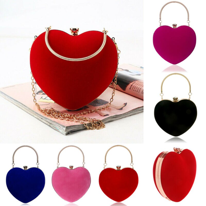 Bolso de mano con forma de corazón para noche, cartera de mano con cadena de cuero para teléfono móvil, a la , para de cena, boda, graduación,