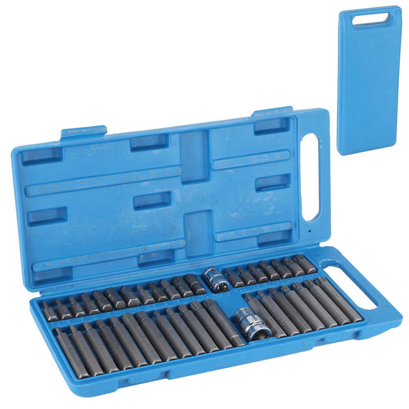 40pcs Star Spline Hex Socket Bit 1/2in 3/8in Square Drive with Blue Toolbox Hand Tool for Automobile Repairing Steel