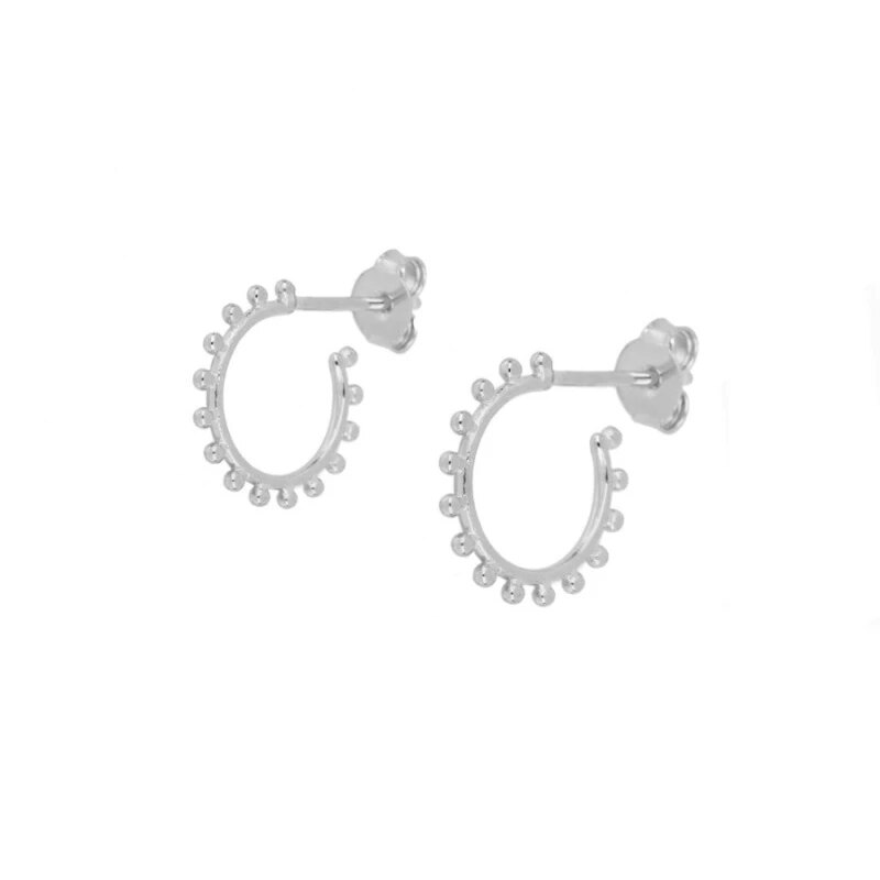 ROXI C Shape Round Beads Stud Earrings for Women Girls Sun Woman Earrings Solid 925 Sterling Silver Jewelry Pendientes: silver