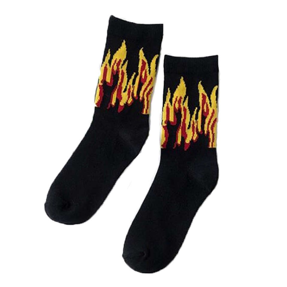 Men Sock Hip Hop Color On Fire Crew Socks Red Flame Blaze Power Torch Warmth Streetwear Skateboard Cotton Socks: Model 1