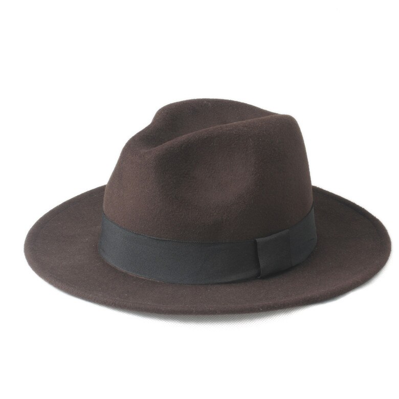 100%  uld bred rand vinter efterår mænd følte trilby fedora hat til gentleman top cloche panama sombrero cap 58cm: Kaffe