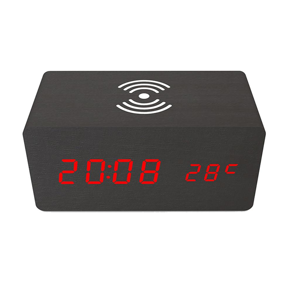 Multi-Function Alarm Clock Wireless Charger Wooden Clock For Apple Samsung Huawei Smart Phone: C