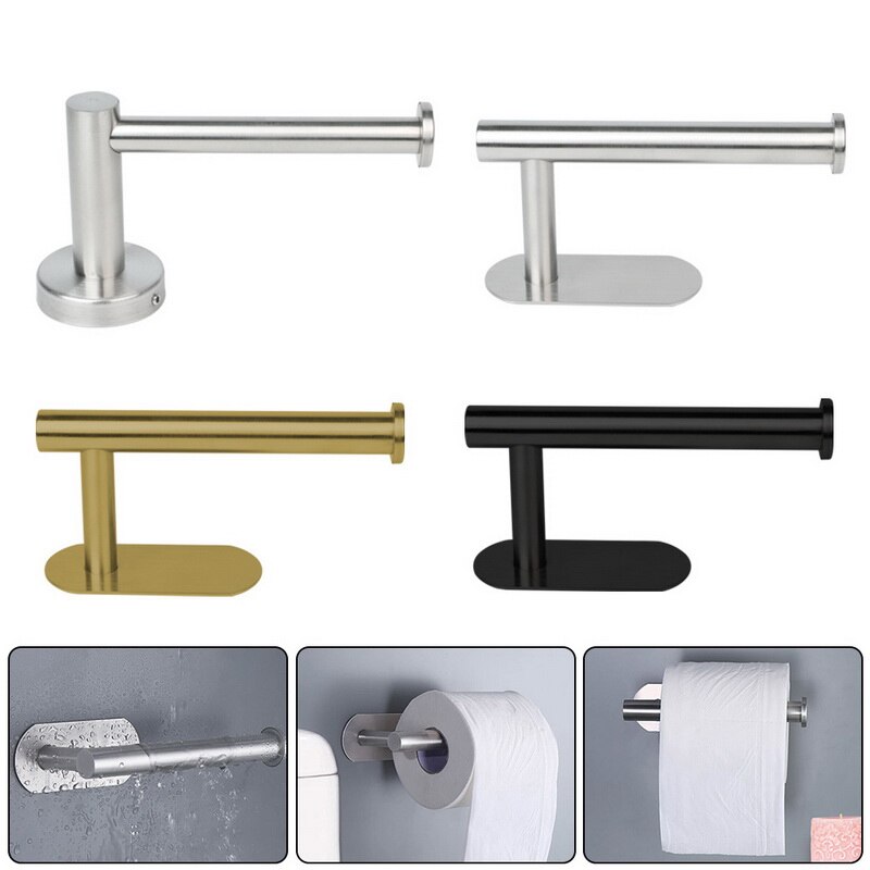 Self-Adhesive Stainless Steel Toilet Roll Paper Holder Organizers Bar Towel Ring Rail Rack Non-Drilling Toilet Accessories