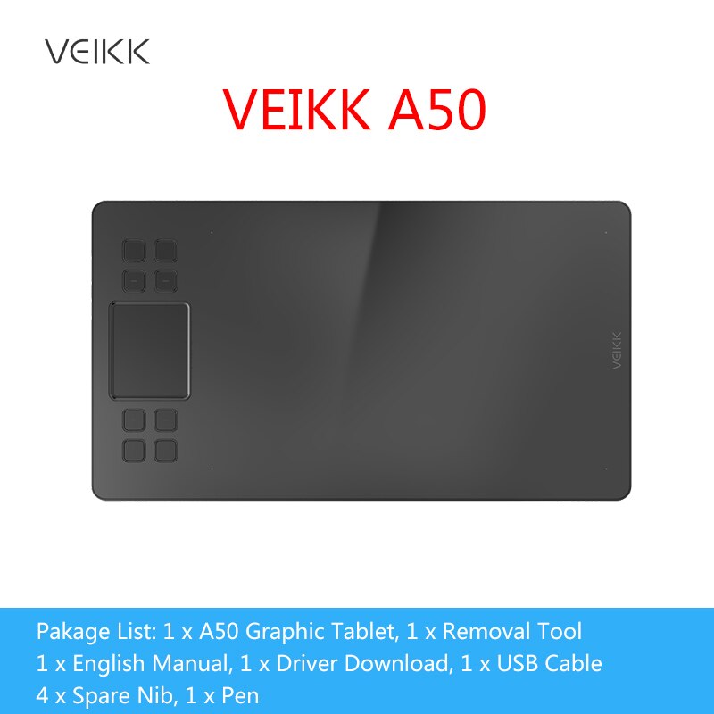 VEIKK Drawing Tablet A15/A30/A50/S640 Graphic Tablet Digital Drawing Tablet 8192 Induction Levels Button Beginner: A50
