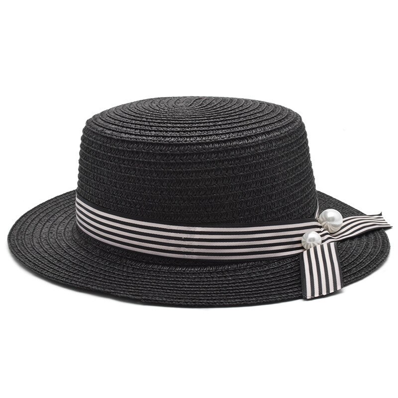 Sombrero de playa de chicas, novedad del en Sombrero de Panamá informal para mujer, sombrero de paja clásico con lazo para mujer, sombrero plano para el sol, sombrero Fedora para mujer