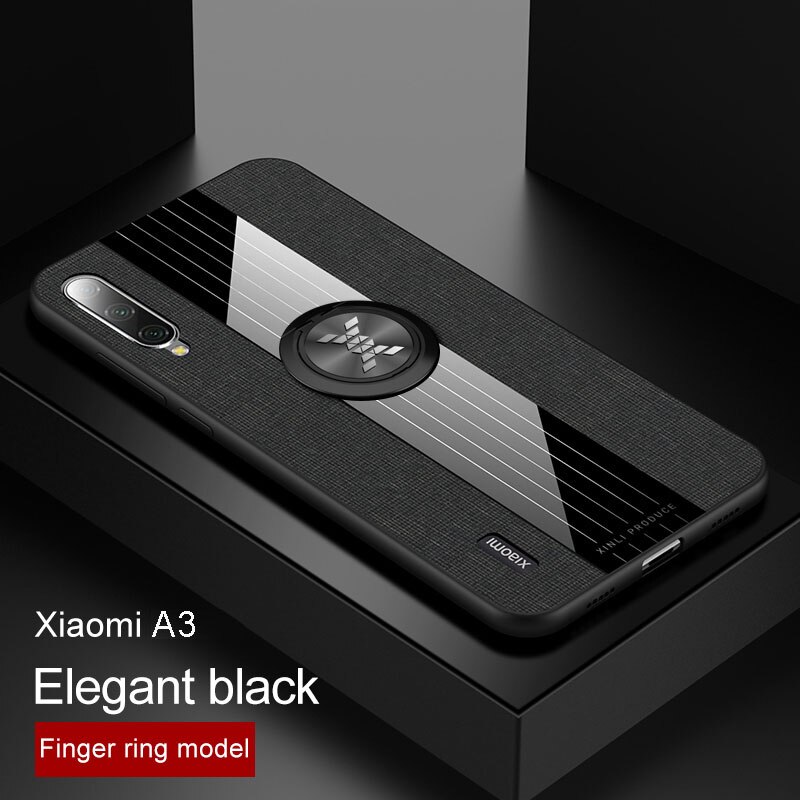 Voor Xiao mi mi A3 case COVER Luxe Zachte Siliconen Frame En Magnetische ring Houder Back Cover Voor Xio Mi mi A2 A3 TELEFOON Gevallen Capa: Xiaomi Mi A2 / Black with Ring