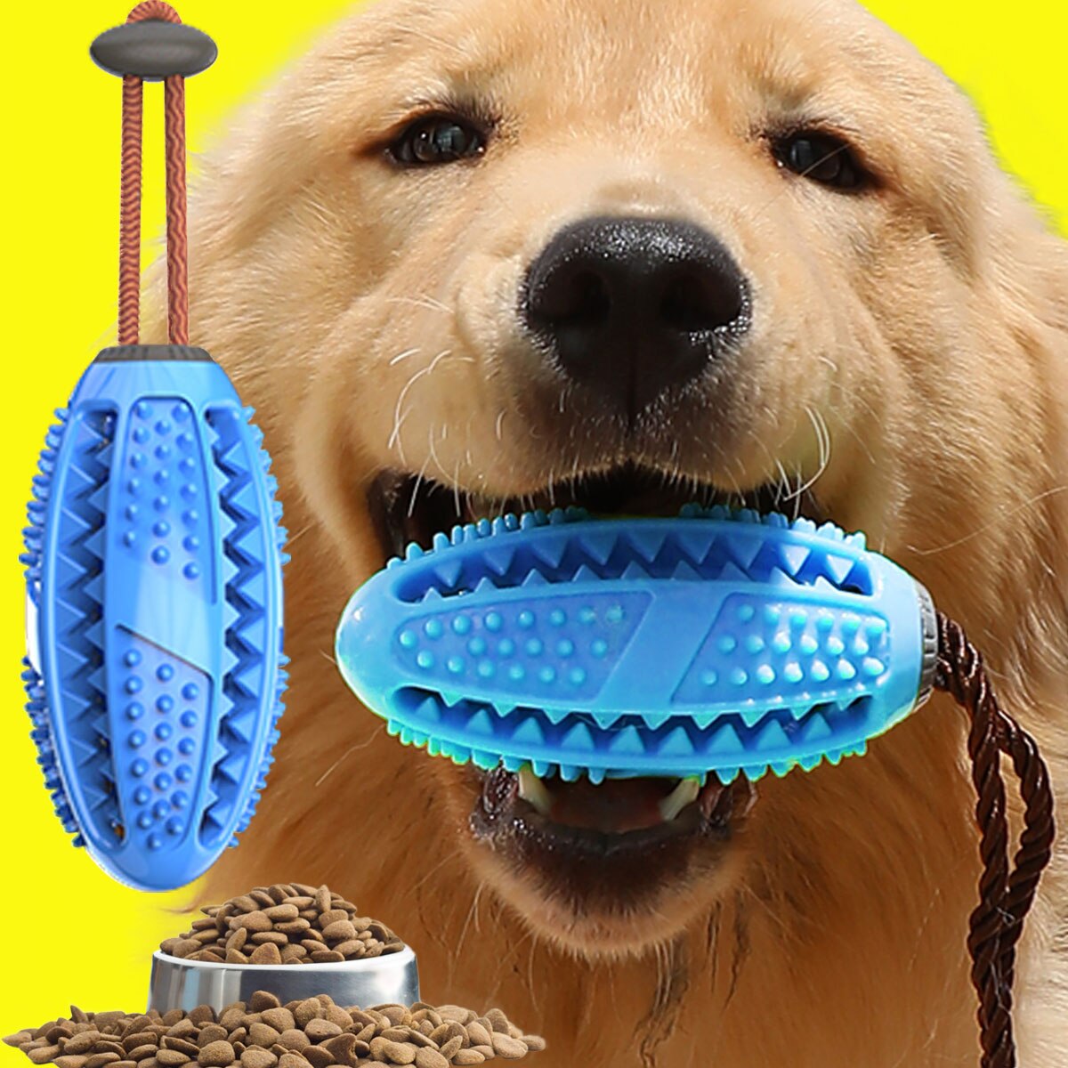 Populært gummikong hundelegetøj til fransk bulldog hundetænder børste hund tygge kugle interaktivt kæledyr legetøj labrador tænder rengøringsværktøj: Blå / 14 x 6.5cm