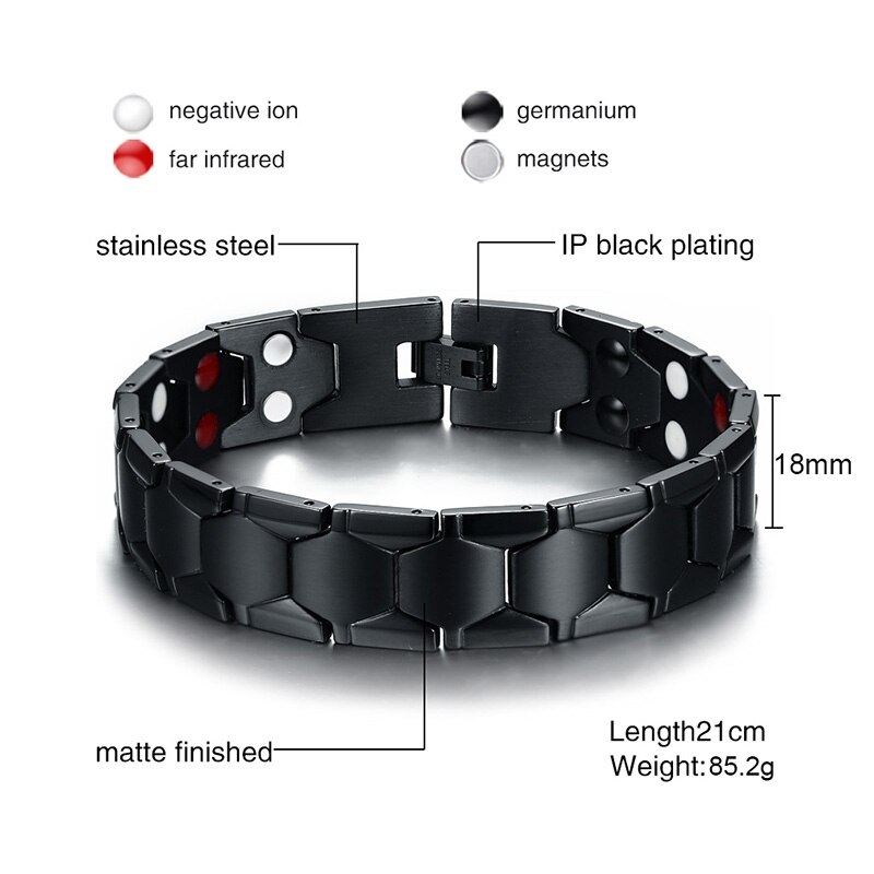 Vnox Poder Terapia Magnética Pulseira de Homens Jóias Preto de Aço Inoxidável Pulseiras & Bangles Jóias De Cuidados de Saúde Caixa Livre