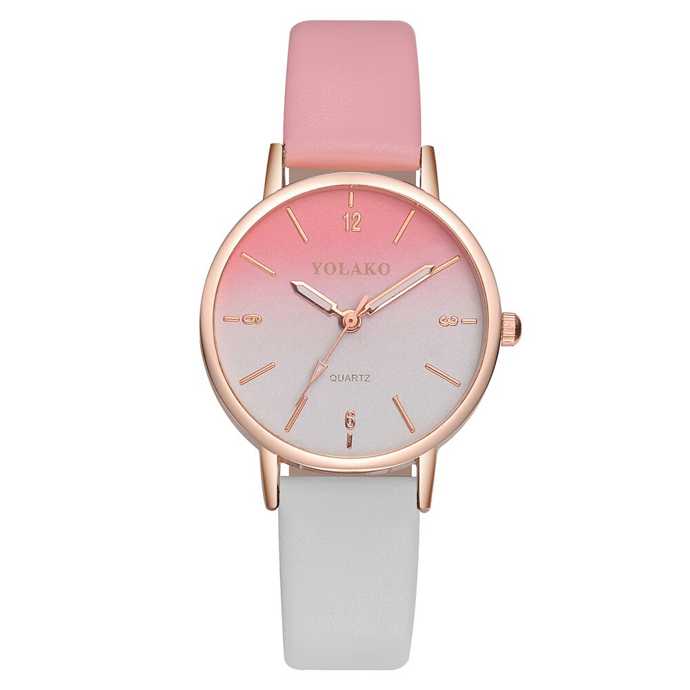 YOLAKO Women Watches Casual Leather Quartz Wristwatch Strap Dress Watch Analog Female Clock Relogio Feminino: B