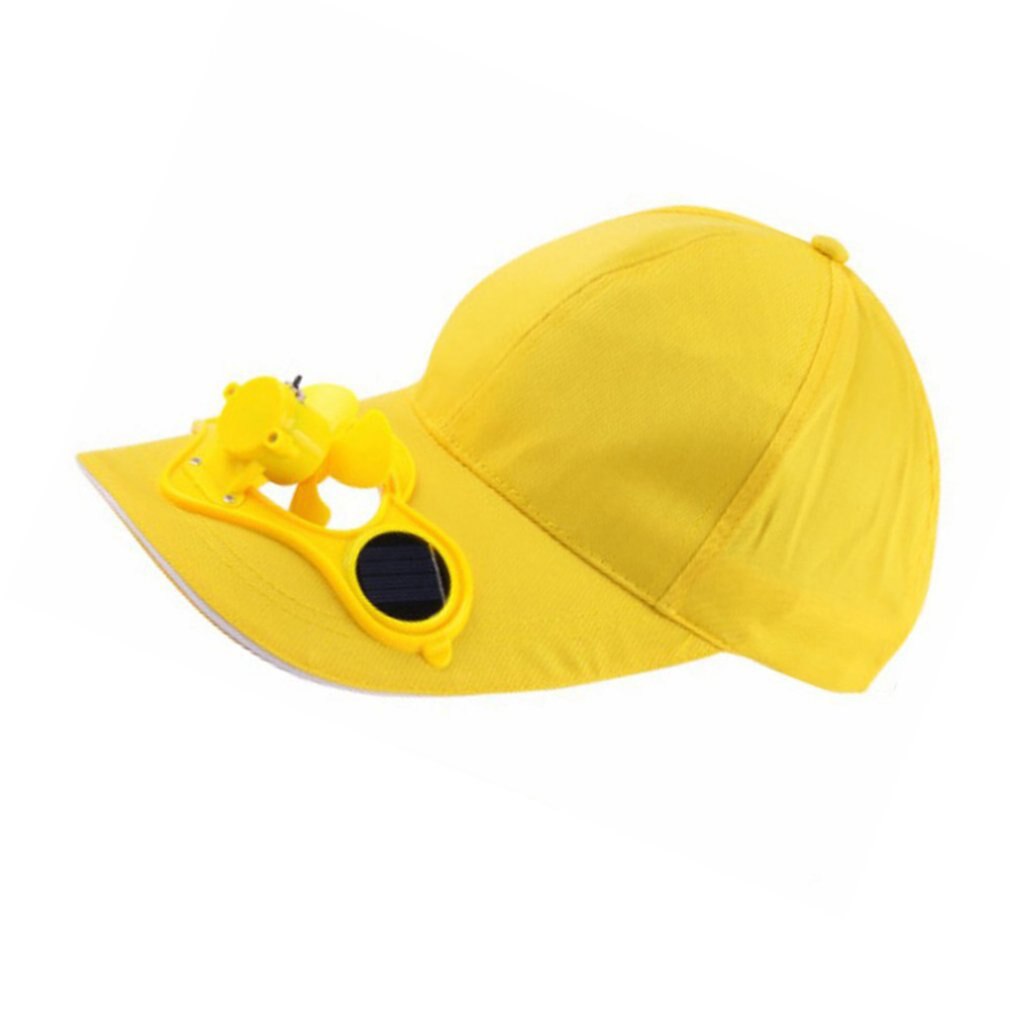 Solar Powered Rechargeable Battery Saving Fan Hat Summer -Fan Cooling Cap No Switch Breathable Thin Fan Hat: yellow with switch