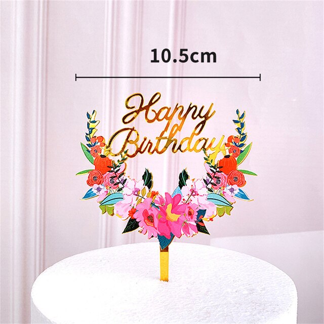 Bloemen Gelukkige Verjaardag Cake Topper Acryl Bruiloft Valentijnsdag Cake Toppers Voor Vrouwen Meisjes Verjaardag Partij Taart Decoraties: happy birthday