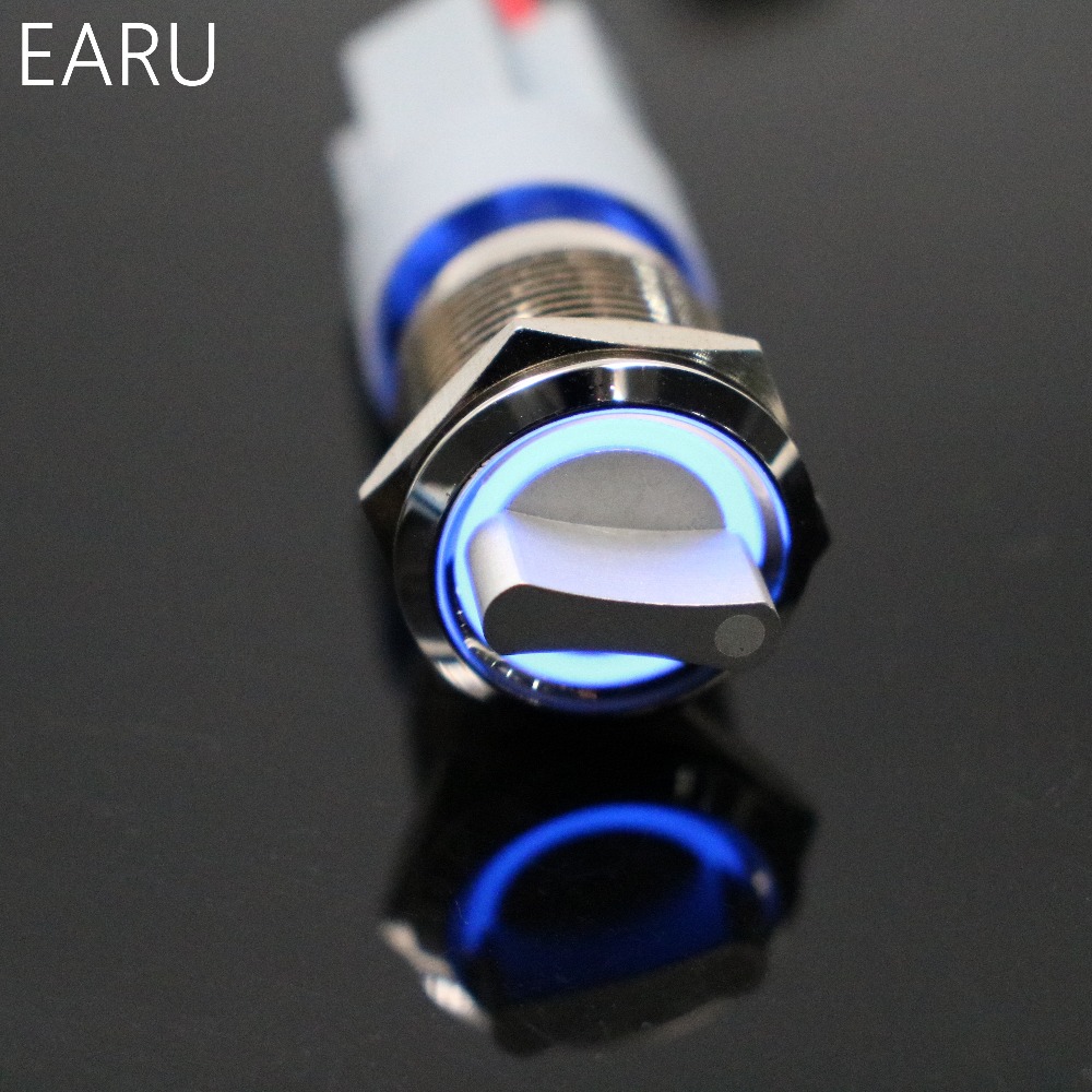 19mm 2 3 Position Switch Push Button Switch DPDT Illuminated Metal selector Rotary Switch with LED Waterproof Stainless Steel