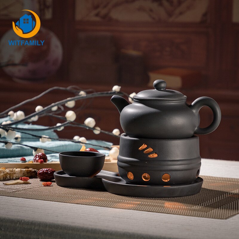 Vintage keramisk tekande opvarmningsbase groft keramik te kop varmere varmelegeme ovn komfur tekande base lysestage japansk te varm