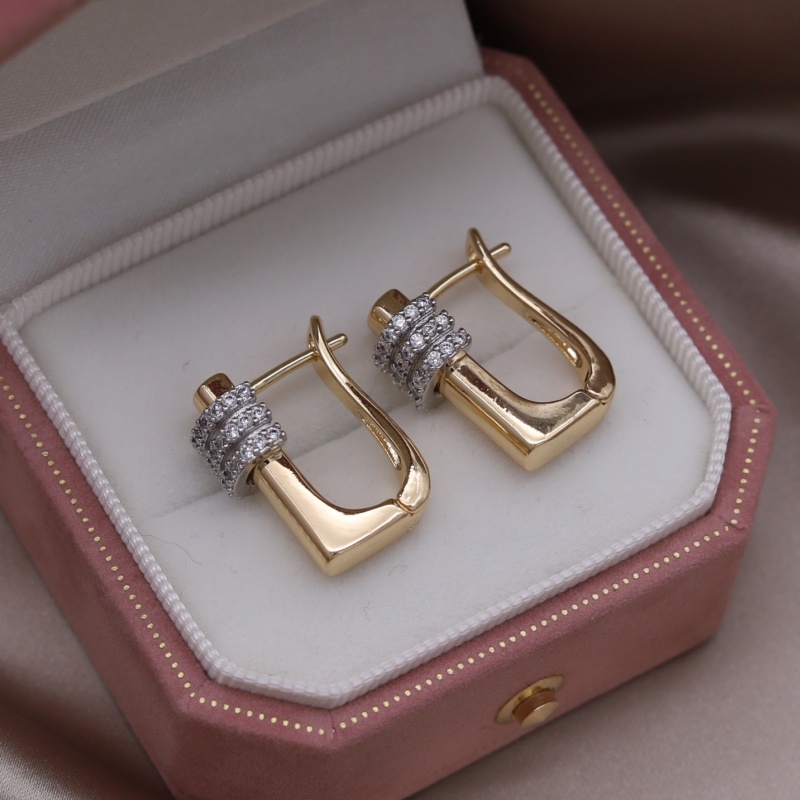 Nueva joyería de francesa, pendientes geométricos de circonita con forma de gota de agua chapados en dos tonos, accesorios brillantes para trabajo diario para mujer: Color oro puro