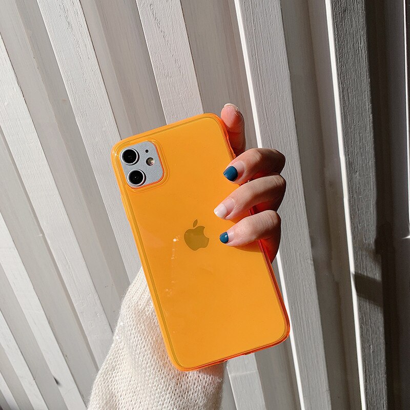 Fluorescent Yellow Phone Case For iphone 11 Pro Max XR X XS Max 7 8 plus Back Cover luxury Couple Transparent Soft Cases