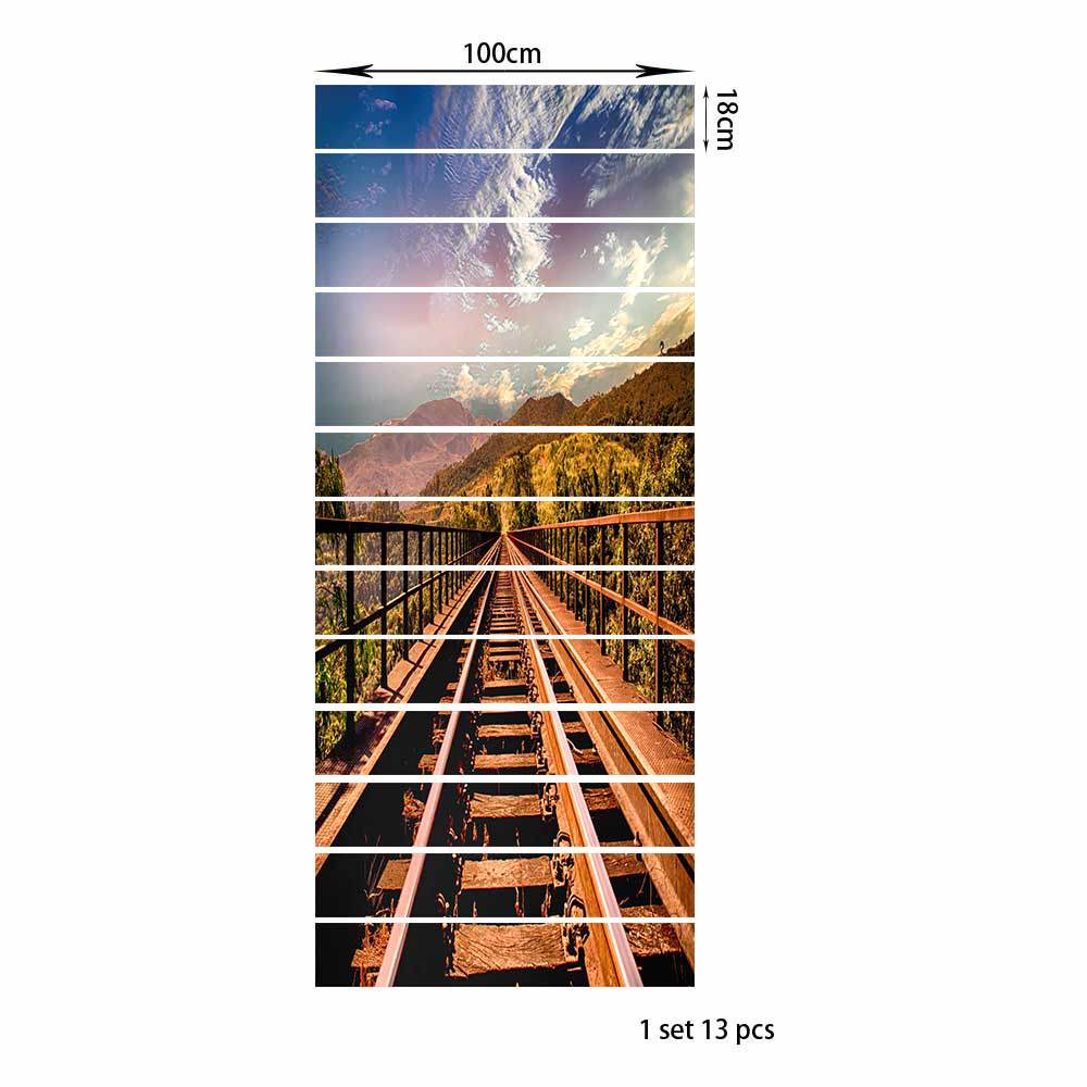 13Pcs/Set 3D Landscape Stairs Stickers Waterproof Removable Self-Adhesive Wall Floor Decals Mural Stairway Stickers Home Decor