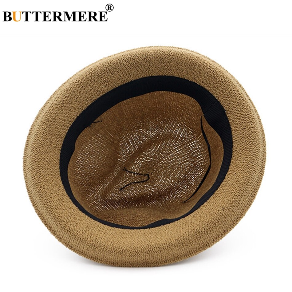 Buttermere fedora hoed dames klinknagel effen beige trilby hoed jazz hoed casual lus garen zomer herfst vrouwelijke punk rock pet