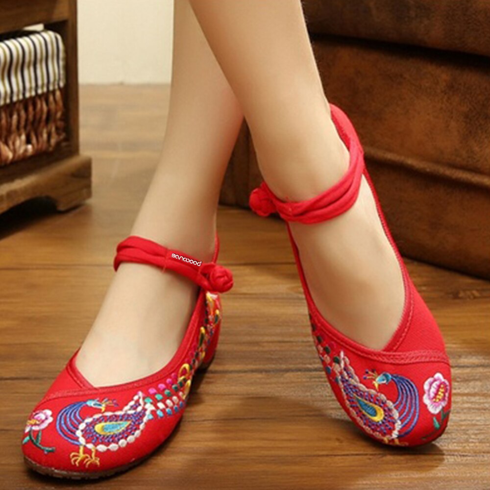 Neue Neue frauen Chinesische Alte Peking Stil Phönix Blume Bestickt Maria Jane Flache Schuhe