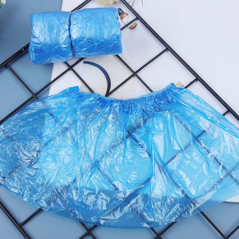 100 pcs Disposable Plastic Thick Shoe Cover Blue Anti Slip Outdoor Carpet Cleaning Overshoes Boot Saf Waterproof Shoes Covers