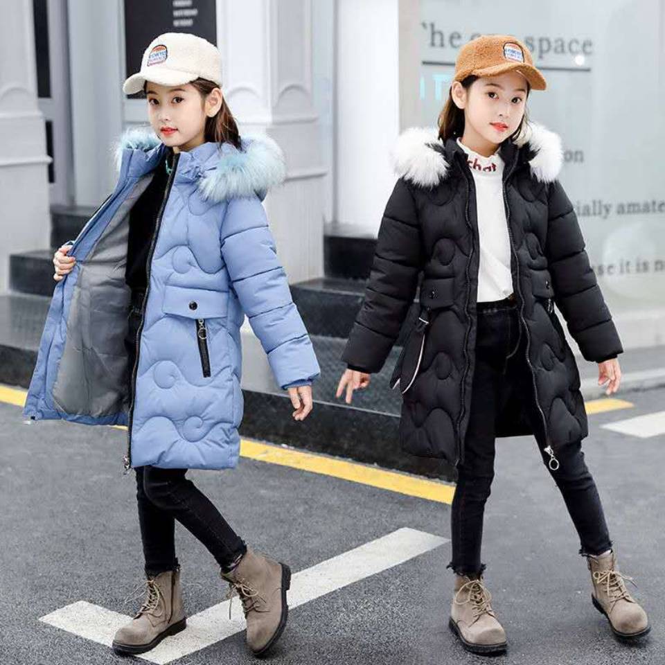 Neue Winter Warme Daunen Jacken für Mädchen Parka Jugendliche freundlicher Parkas Lange mit kapuze Mantel Kleidung einfarbig winddicht Mantel
