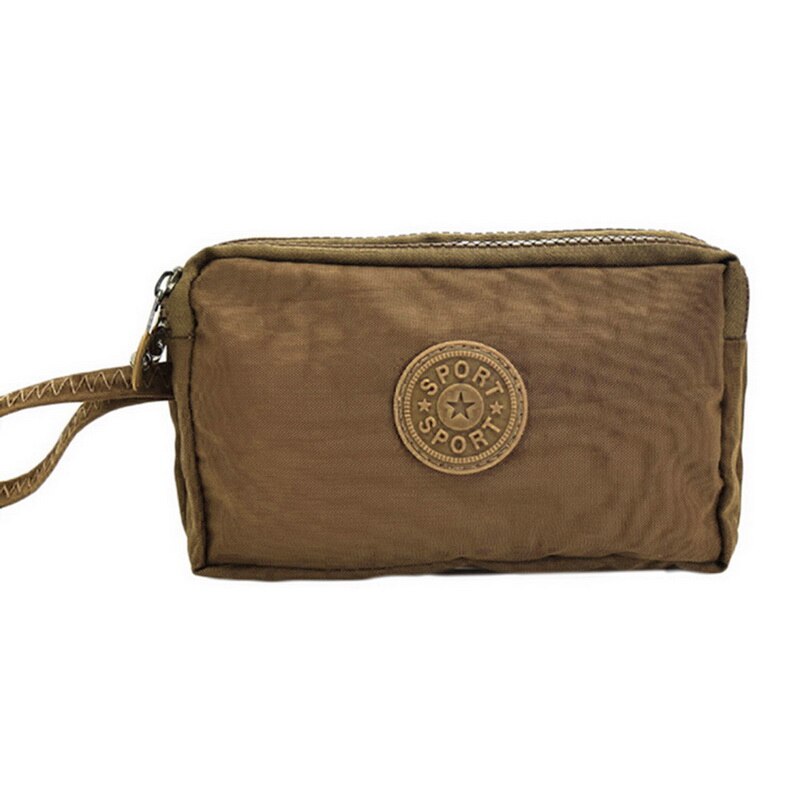 Canvas Ladies Wallet Casual Solid Color Mobile Phone Bag Three-layer Zipper Horizontal Clutch Bag Standard Wallets Women: Khaki