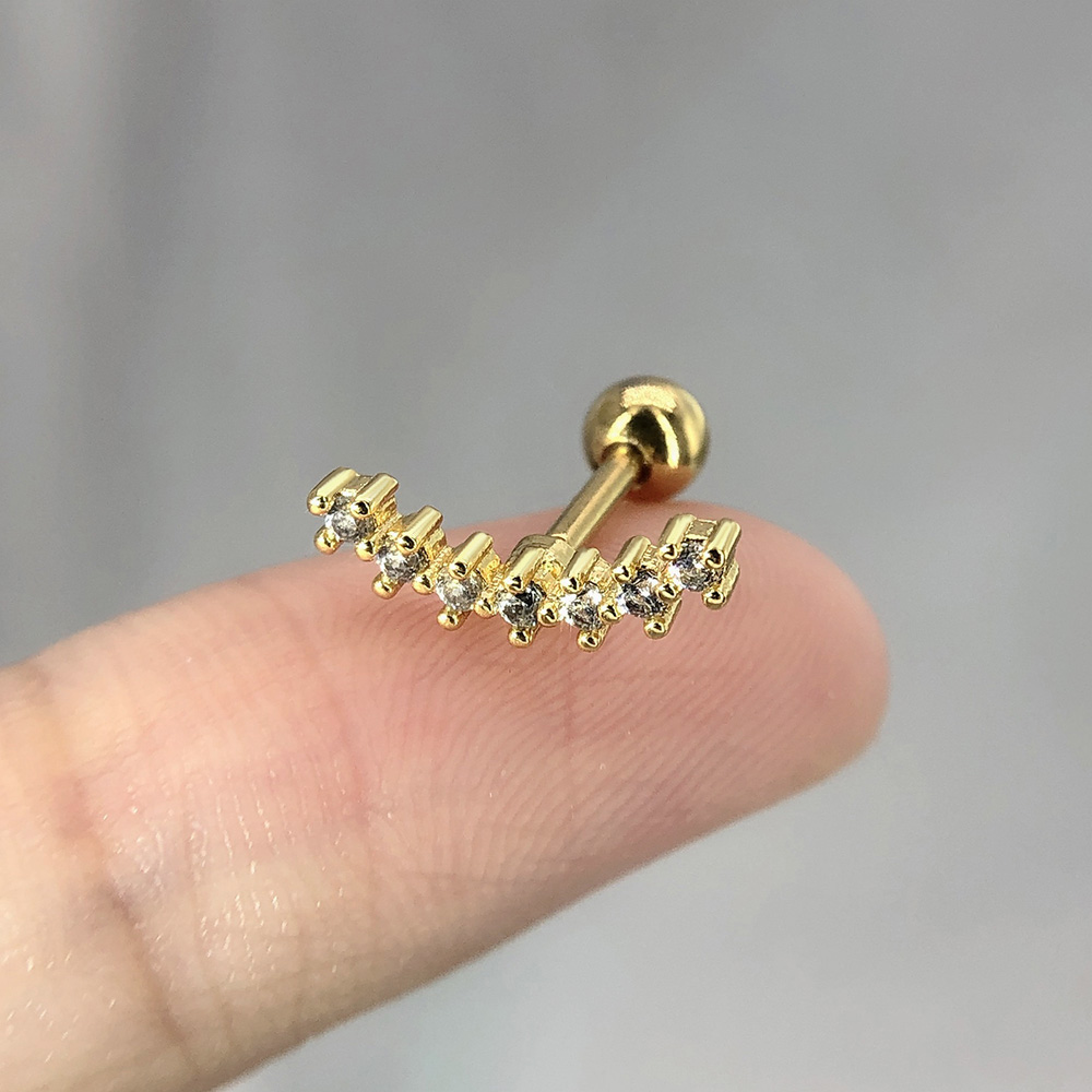 Crystal Star Moon Helix Piercing Earrings For Women Trendy Gold Color Ear Cartilage Tragus Studs Zircon Flower Jewelry KAE269-M