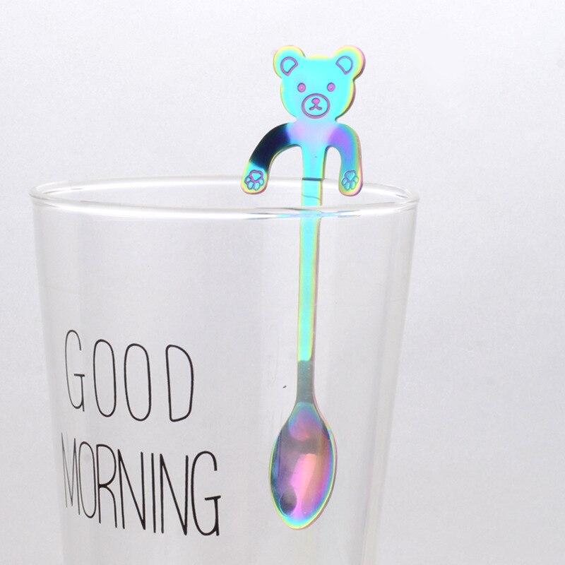 Stainless Steel Cat Bear Coffee Spoons Strring Spoon Long Handle Teaspoon Tea Spoon Dessert Scoop Tableware Gold Cutlery: colorful bear