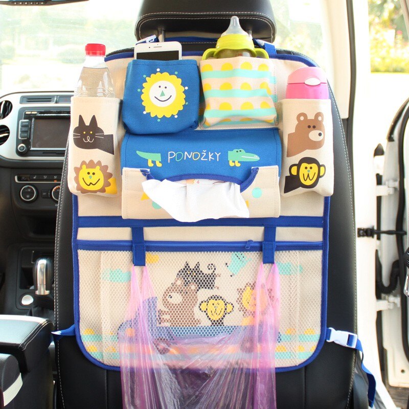 Multifunktionel bilsæde bageste ryg opbevaringsbag bagsæde hængende tasker polyester bil opbevaringsboks sikkerhedssæde arrangør forsyninger: 5