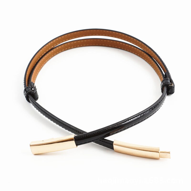 Cinturón elástico ajustable para mujer, cinturón delgado de cuero con hebilla dorada, negro, blanco y azul, pasek damski