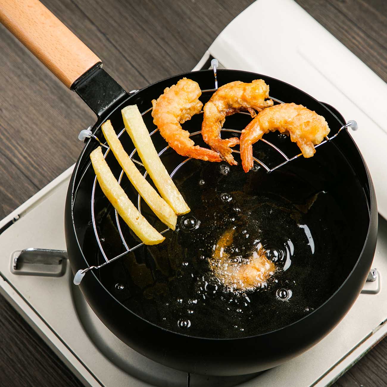 Houten Handvat Keuken Pot Tempura Frituren Pot Japanse Stijl Friteuse Frituren Potten Met Mand Keuken Kookgerei