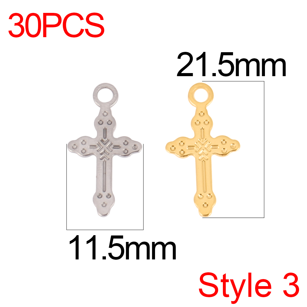 30pcs/lot Stainless Steel Cross Charms DIY Cross Pendants Religious Faith Charms For Jewelry Making bracelet necklace earrings: Gold / Light Yellow Gold Color