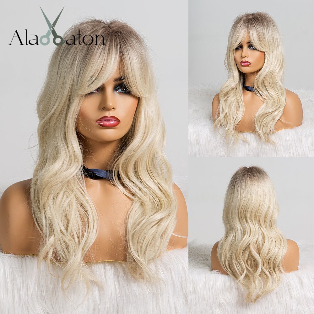 Pelucas de pelo sintético ALAN EATON, color negro, marrón, gris, ondas de agua medianas para mujeres negras, pelucas de parte media, fibra resistente al calor: lc215