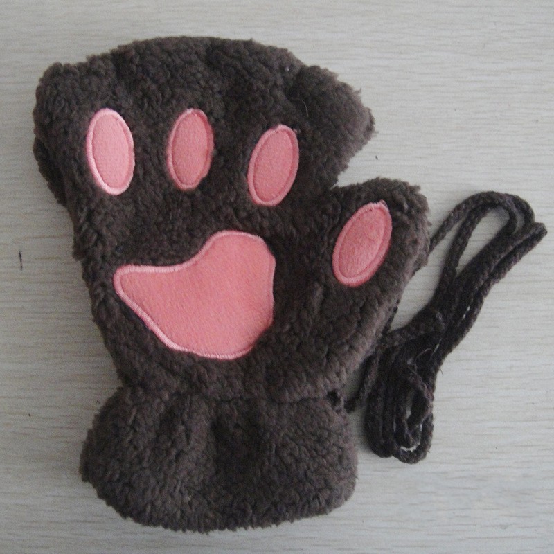 Gants de patte de griffe de chat de dessin animé pour femmes, mitaines en peluche, , doux, court, sans doigts, moelleux, ours, costume mignon, demi-doigt: MULTI