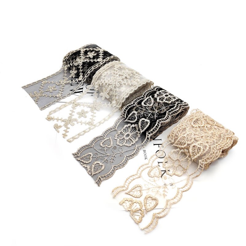 Ruban africain en dentelle brodée de 7 à 8CM de large, 1Yard, fil doré, bricolage, accessoires de cheveux faits maison