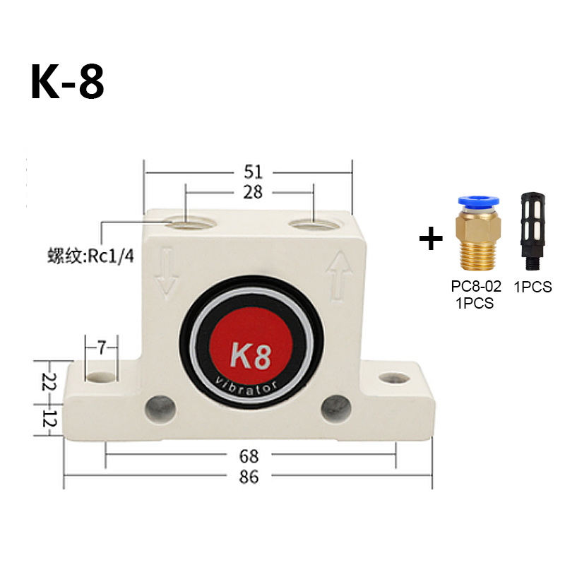 GT8/10/13/16/20/25/30/36/48/60 Pneumatische Vibrator Gt turbine Oscillatoren Pneumatische Industrie Vibrator Hamer Blanking Onderdelen: K8