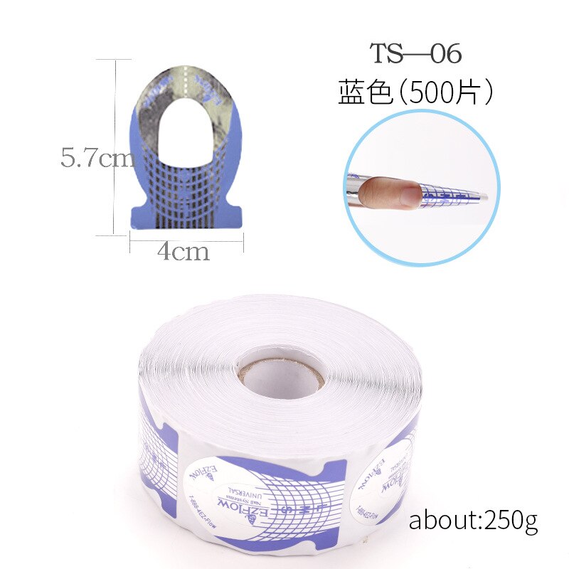 500pcs Top Tips Nail Extension Forms Nail Forms French Curve Sticker UV Gel Building Self-Adhesive: TS-06-blue