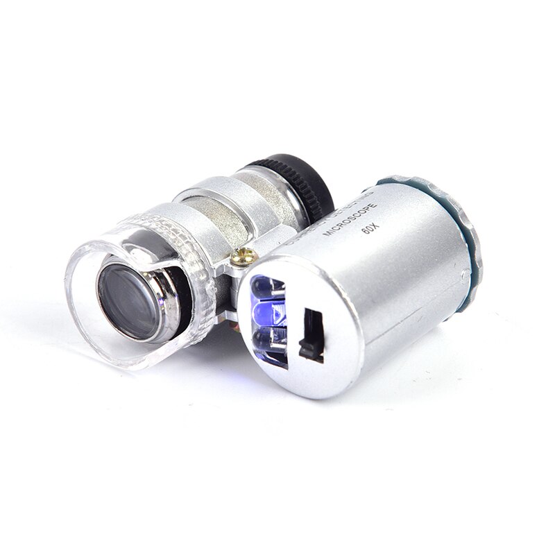 60x minimikroskop juveler lupe linse belyst lup glas 3 led med uv lys