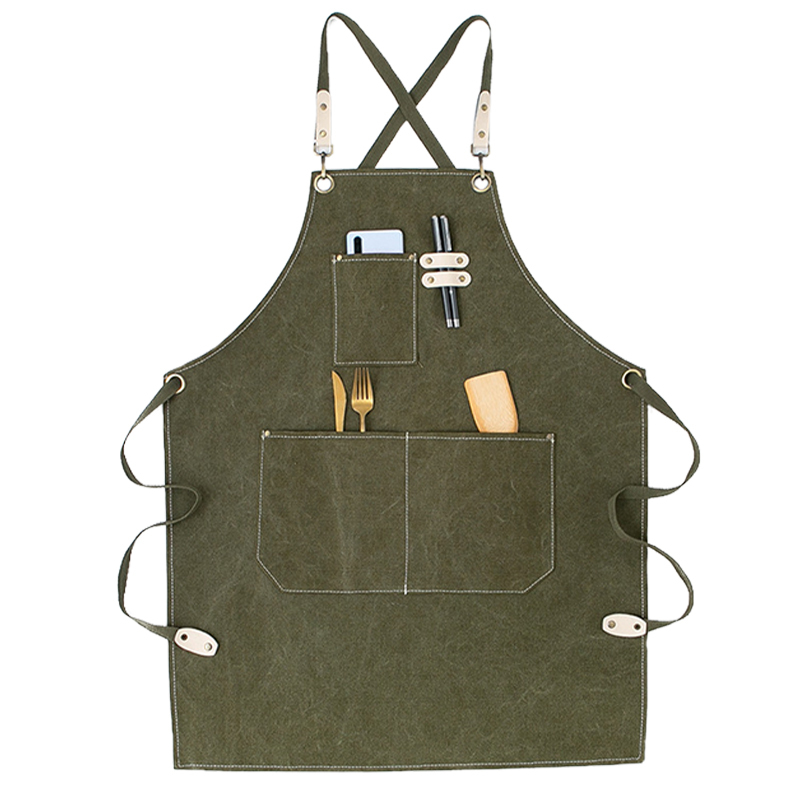 Solid Denim Pocket Bibs House Cleaning Working Coffee Pinafore Canvas Apron Kitchen Accessories Shop Cooking Baking Accessories: 2WQ-46447-005