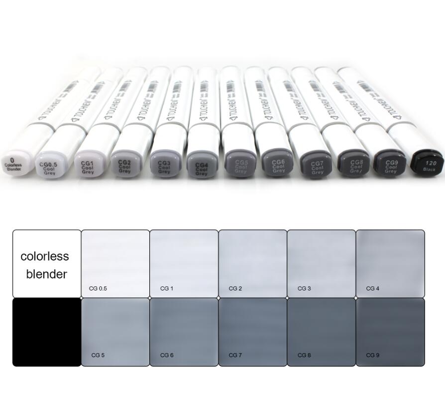 Touchnew Marker Pen 6/12/30 Colors Grey Colors Art Markers Double-Tip Sketch Markers Alcohol Based Ink Tones Art Supplies: 12 Cool Grey Style