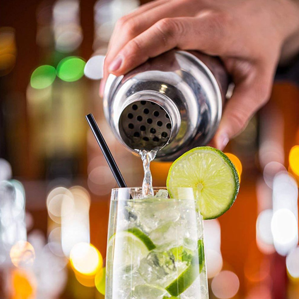 Juego de 10 piezas de utensilios de Bar de acero inoxidable, coctelera con estante de madera