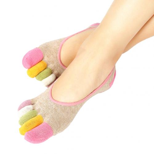 Farve blokerende bomuld kvinder multi-farve lav cut foråret fem tå sokker: Khaki