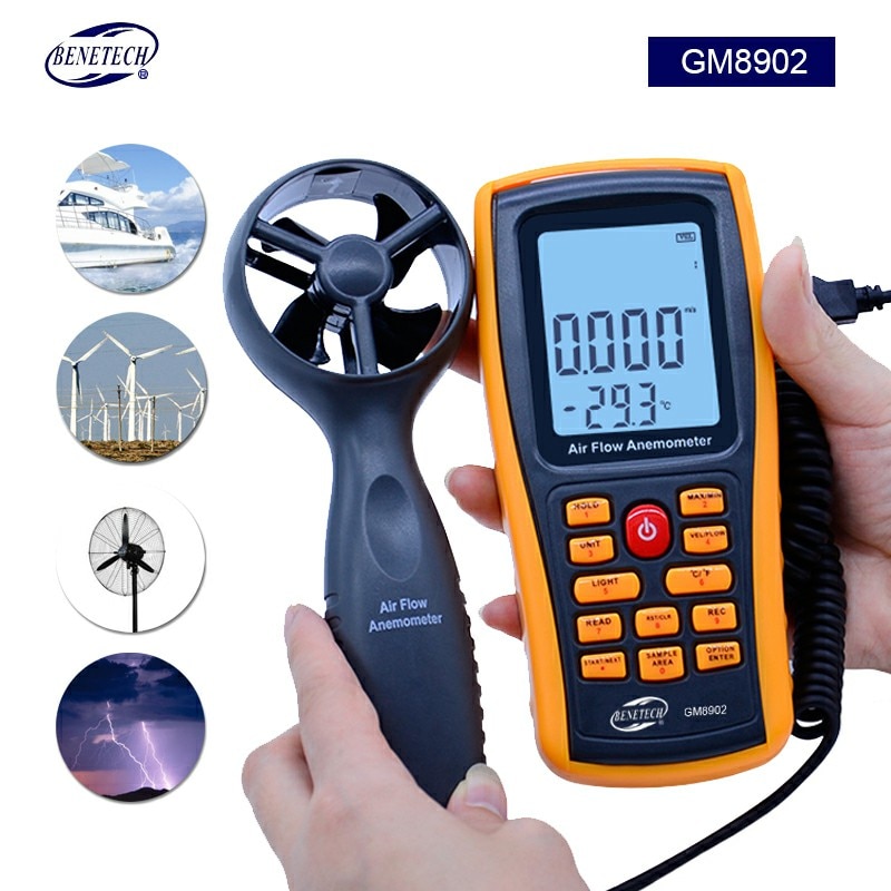 BENETECH Digitale Thermometer Anemometer + infrarood thermometer Wind Gauge Meter Voor Temperatuur huidige air velocity flow