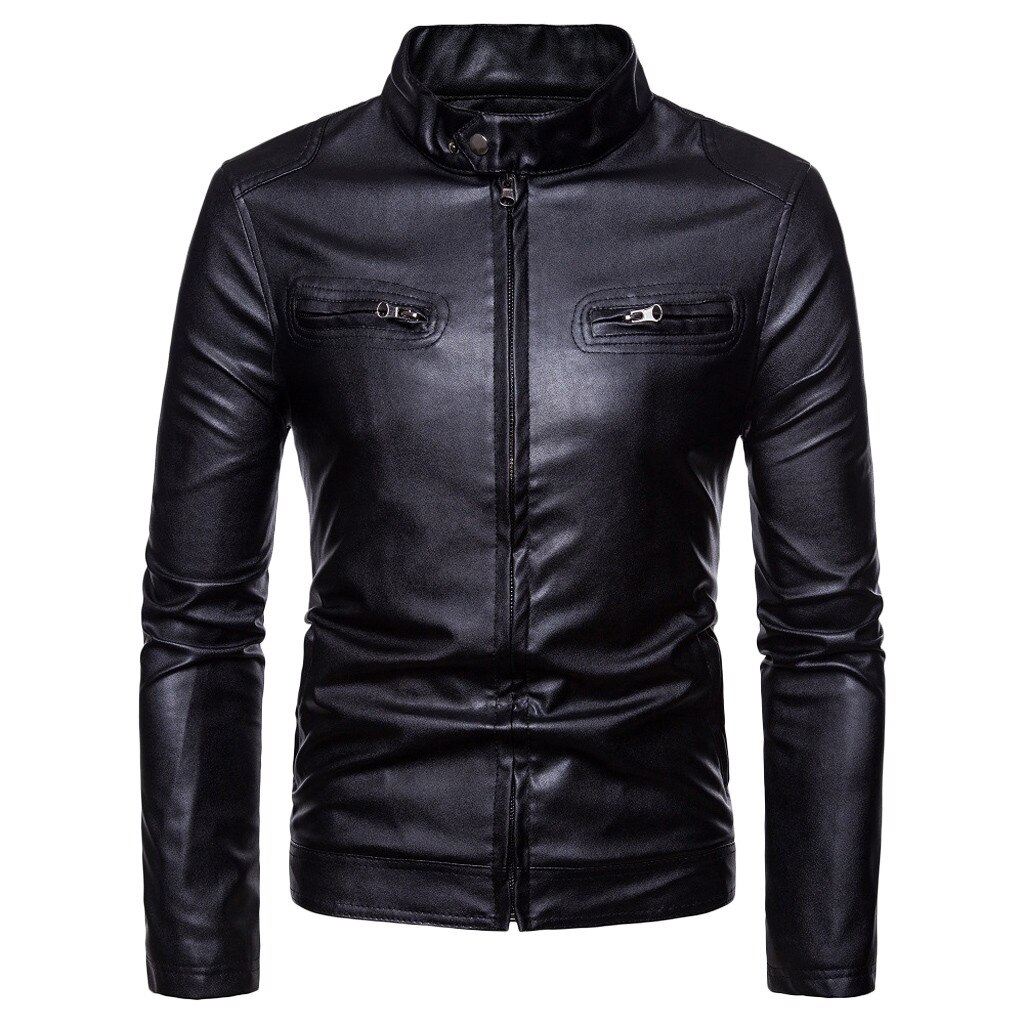 Mens Biker Moto Jacket Stand Collar Motorcycle Faux Leather Casual Jackets Male Black PU Coat Long Sleeve Large Size 3xl: XXL