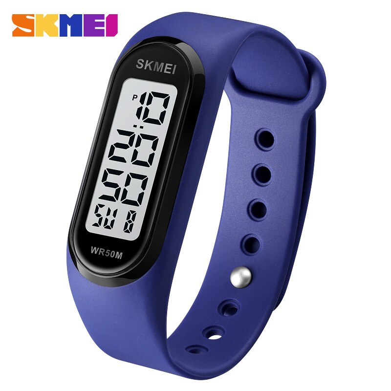 Luxe led-licht digitale horloges merk skmei heren dameshorloge 50m waterdichte datumweergave sport polshorloge reloj hombre klok: Blauw wit