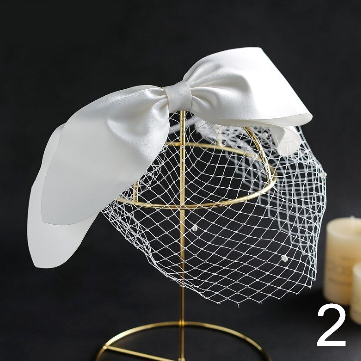 White Face Veils Bridal Big Bowknot Headband Net Birdcage Veil Charming Wedding Party Hair Accessories Fascinator
