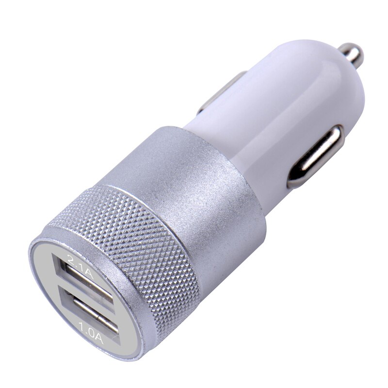 2 puertos de carga rápida USB para coche, adaptador de cargador de teléfono móvil para iPhone 11, Xiaomi, Huawei: Plata