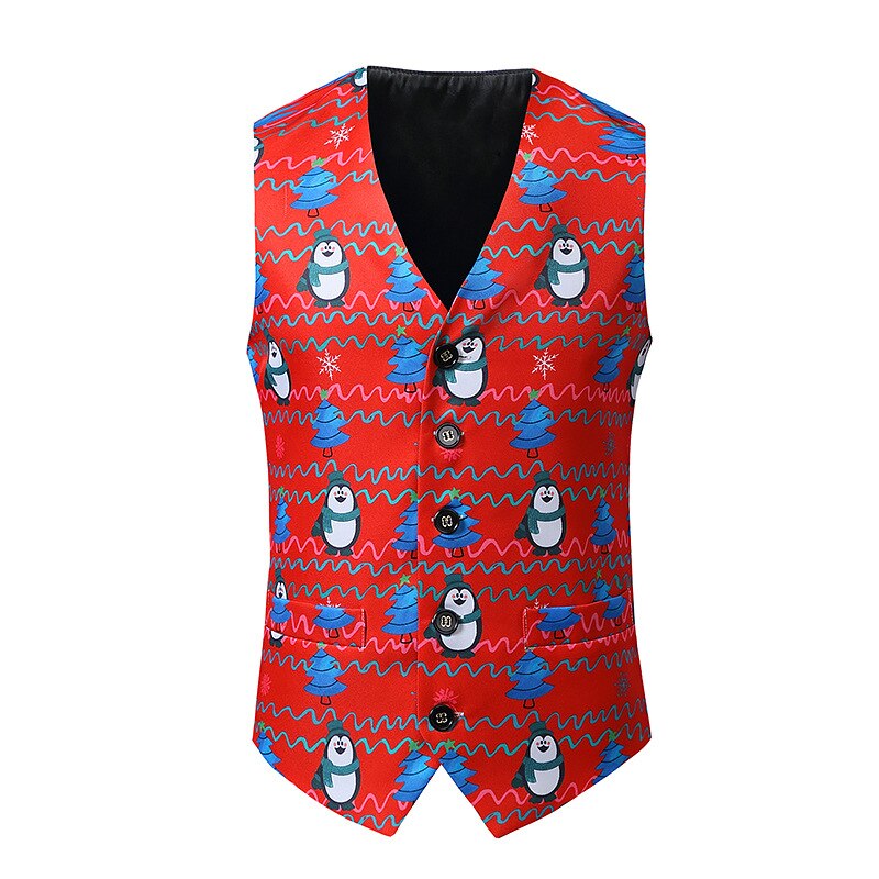 Red Christmas Vest Men Brand 3D Print Mens Xmas Waistcoat Casual Party Cosplay Tuxedo Gilet Homme Chaleco Hombre: European Size L