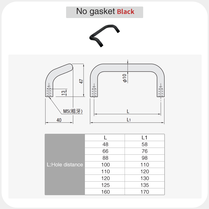 Handle Aluminum Alloy Profiles Bending Type With Double Single Hole Gasket For Industrial Chassis Cabinet Door Distribution Box: 185mm / black