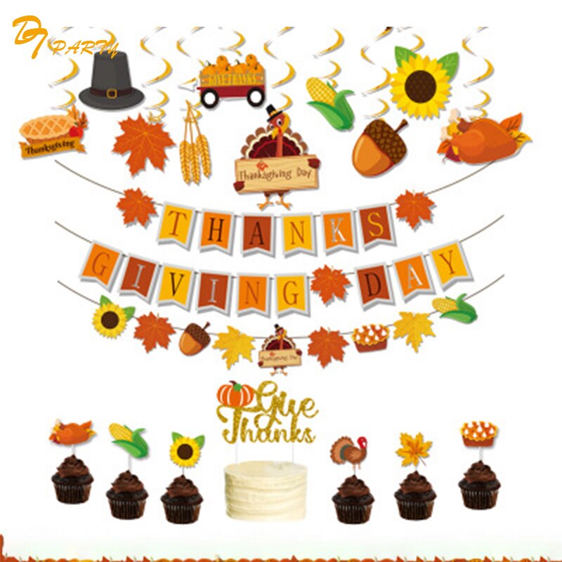 Thanksgiving Party Decoraties-Met Geven Bedankt Banner En Turkije Esdoorn Bladeren Grote Thanksgiving Feestartikelen